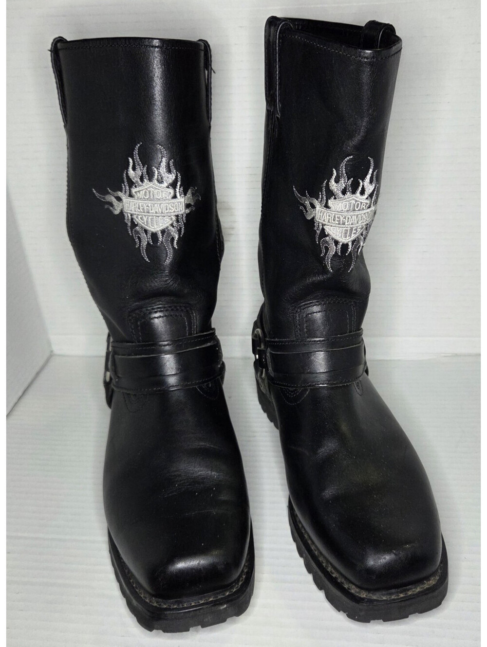 Harley-Davidson Sentry Flame Leather Harness Motorcycle Boots Men Size 9M biker